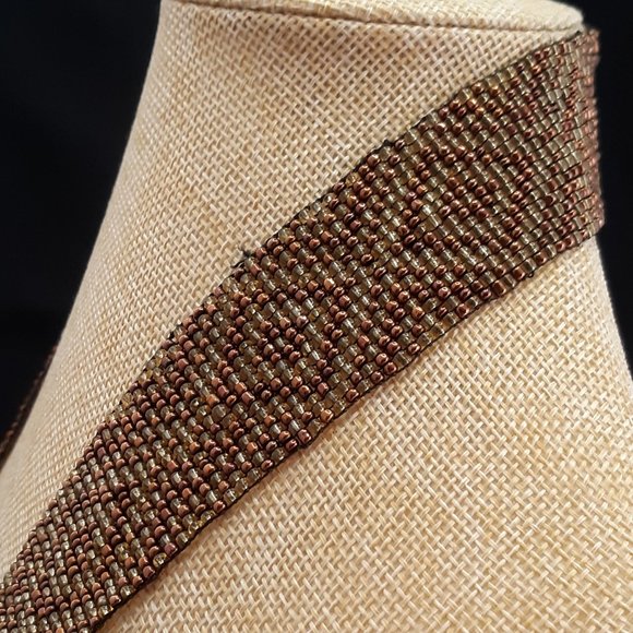 Geometric Pattern Loom Beaded Earth Tone Necklace - Picture 9 of 13